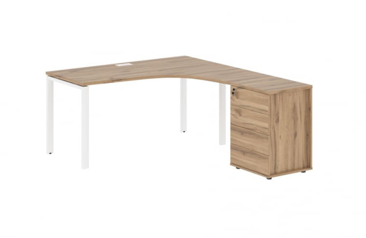 Стол эргономичный с тумбой правый ЕДИС ЕУCЕТ 1518 Р Дуб Денвер светлый Белый / EDIS EUCET R_0