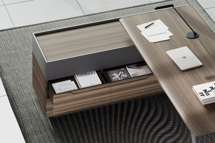 Стол руководителя на опорной тумбе КУАРТЗ КЗ.0101.БВ+КЗ.0201.БВ.ГФ.Р левый / QUARTZ QZ.0101.BW+QZ.0201.BW.GF.R_9