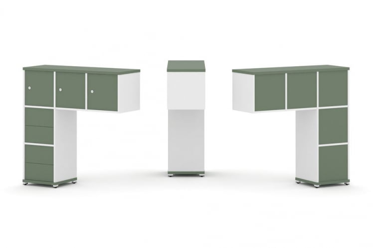 Надставка на стол низкая односторонняя + задняя стенка (5шт.) + блок с 2-мя ящиками (2шт.) + распашной фасад (3 шт.) CОНCЕПТ CН.ОНН-005 Кобо Белый бриллиант Белый металл / CONCEPT CN.ONN-005_0