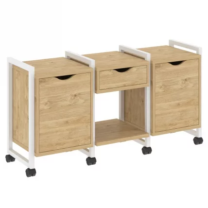 Тумба на колесных опорах наборная. Вариант №7 ЛОФТ ВР.Л-ТН-7.К Металл белый Тиквуд светлый / LOFT VR.L-TN-7.K_0