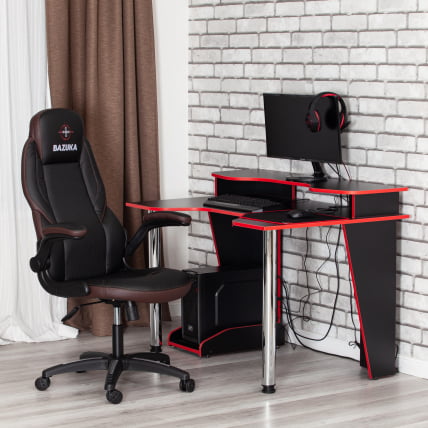 Кресло офисное БАЗУКА кож/зам, черный/черный перфорированный/коричневый, 36-6/36-6/06/36-36 / BAZUKA_15