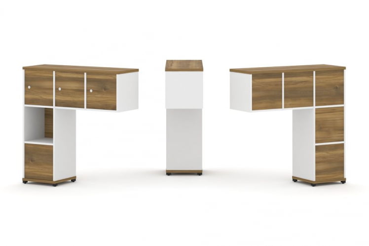 Надставка на стол низкая односторонняя + задняя стенка (5 шт.) + блок с 1-м ящиком (1 шт.) + распашной фасад (3 шт.) CОНCЕПТ CН.ОНН-006 Сандал Янтарный Белый бриллиант Черный металл / CONCEPT CN.ONN-006_0