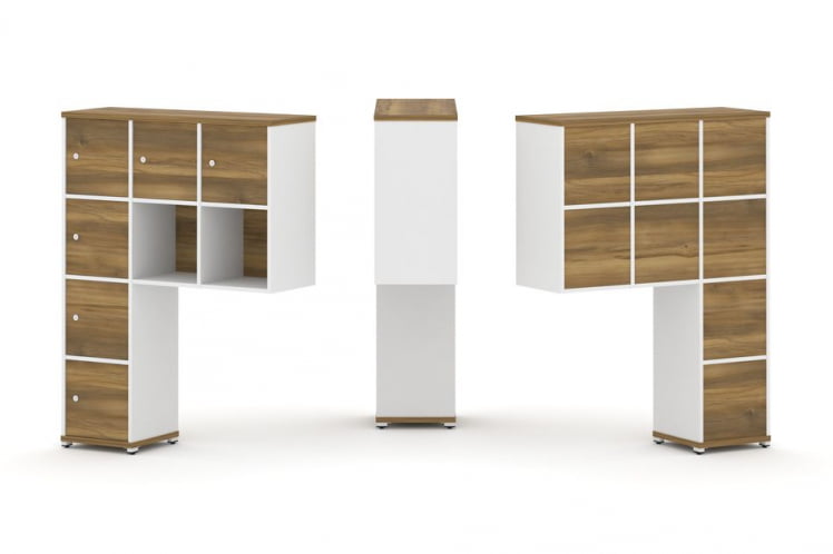 Надставка на стол высокая односторонняя + задняя стенка (8 шт.) + распашной фасад (6 шт.) CОНCЕПТ CН.ОНВ-009 Сандал Янтарный Белый бриллиант Белый металл / CONCEPT CN.ONV-009_0