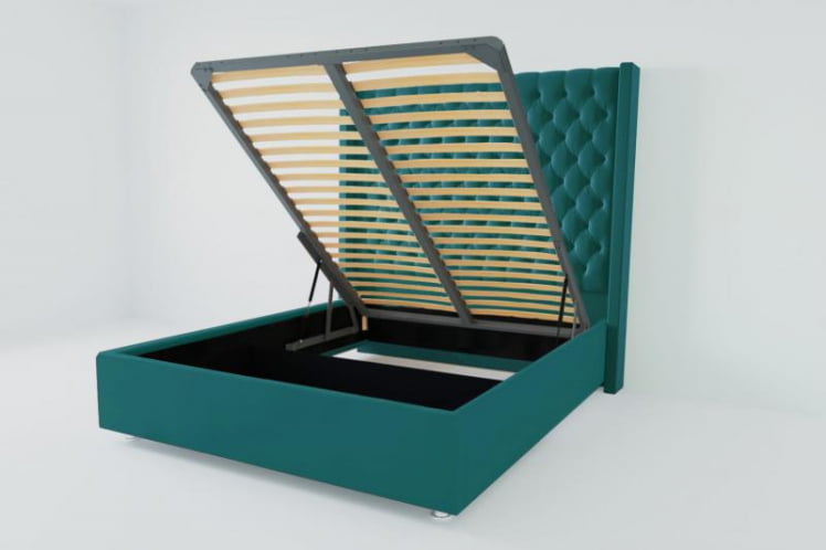 Мягкая интерьерная кровать &куот;Версаль Люкс&куот; с подъемным механизмом Материал фасада: Велюр; Спальное место: 2000х2000 мм; Цвет фасада: Бирюзовый; Цвет корпуса: Бирюзовый / "Версаль Люкс"_0
