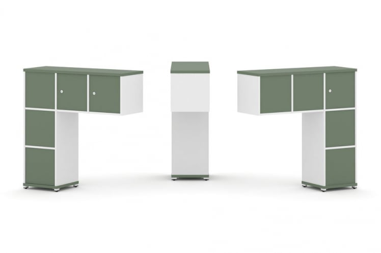 Надставка на стол низкая двухсторонняя + задняя стенка (5 шт.) + блок с 1-м ящиком (2 шт.) + распашной фасад (3 шт.) CОНCЕПТ CН.ДНН-006 Кобо Белый бриллиант Белый металл / CONCEPT CN.DNN-006_0