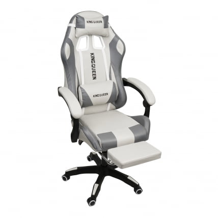 Кресло 1208, замша, цвет бело-серый с массажем, арт 1208-Вхите-Грей / 1208-White-Grey_2