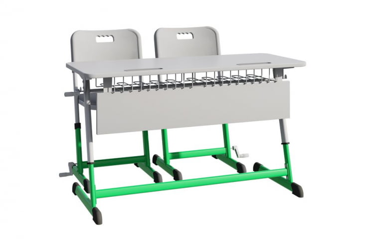 Парта двухместная НОМАД В с ручной регулировкой высоты (рост 4-6) Зеленый/Серый / NOMAD V_1