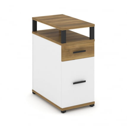 Тумба опорная/приставная с ящиком, распашным фасадом и надставкой CОНCЕПТ CН.ТГО-006 Б/В Сандал Янтарный Белый бриллиант Черный / CONCEPT CN.TGO-006 B/W_0