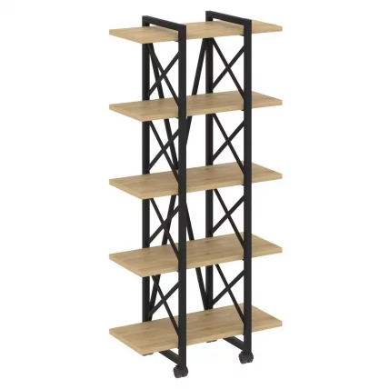 Стеллаж на колесных опорах - 5 полок ЛОФТ ВР.Л-МСТ.К-5.4В Металл черный Тиквуд светлый / LOFT VR.L-MST.K-5.4V_0