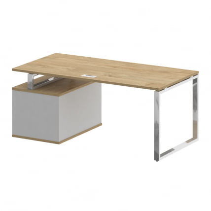 Стол руководителя с опорной тумбой , правый СХИФТ СК.СРТ-180 (Р) Тиквуд Светлый/Белый Бриллиант / SHIFT SK.SRT-180 (R)_1