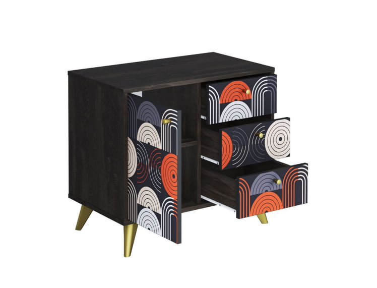 Комод Фьюжн КМ-002 АРТ Угольный камень/ВИНИЛ / камень/VINIL_1