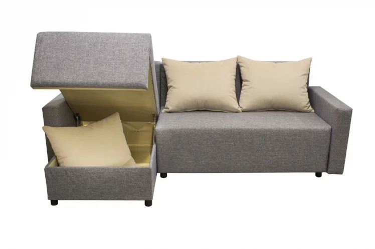 Угловой диван Шеррй (3 категория) с механизмом подъема оттоманки Визит 118-Нео Латте / Sherry_2