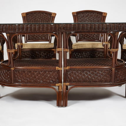 Комплект обеденный АНДРЕА ГРАНД (стол со стеклом+6 кресел+ подушки) Пекан Вашед (античн. орех), Ткань рубчик, цвет кремовый / ANDREA GRAND Pecan Washed_21