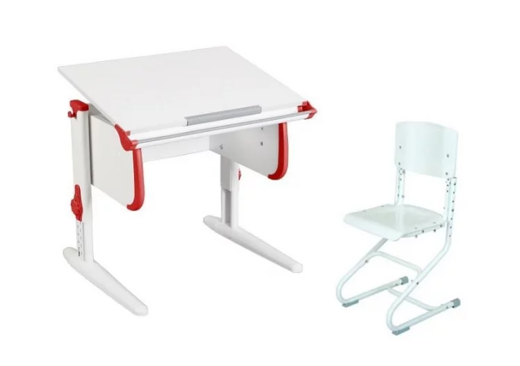Стол универсальный трансформируемый Парта 1/75 + Стул Белый Красный / Parta Stul_0