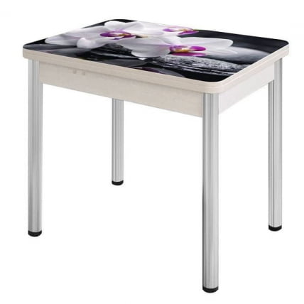 Стол поворотно-раскладной 1,2 Ника, СТЕКЛО, опоры Д50 круглые ХРОМ, Беленый дуб/Р041 / D50 дуб/R041_0