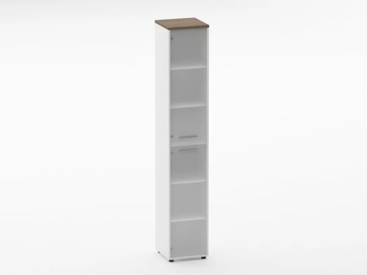 Шкаф 5 узкий закрытый, 2 стеклянные двери Дека 10.23.17Л Дуб Верцаска/Белый / Deka_0