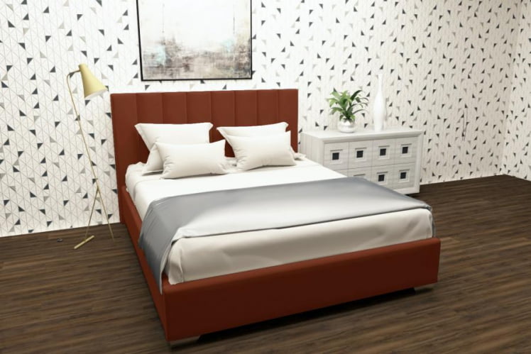 Мягкая интерьерная кровать Терра с подъемным механизмом Цвет фасада: Оранжевый; Материал фасада: Металл/Велюр; Спальное место: 900х2000 мм_0