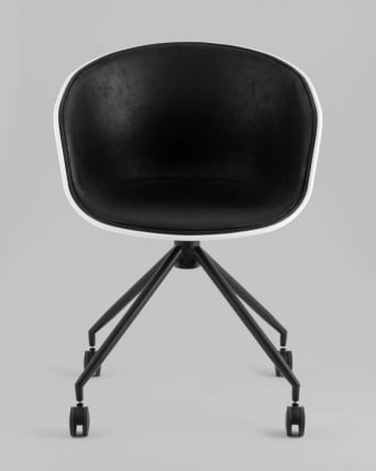 Кресло офисное ЛИБРА пластик белый экокожа черная на колесиках / LIBRA_6