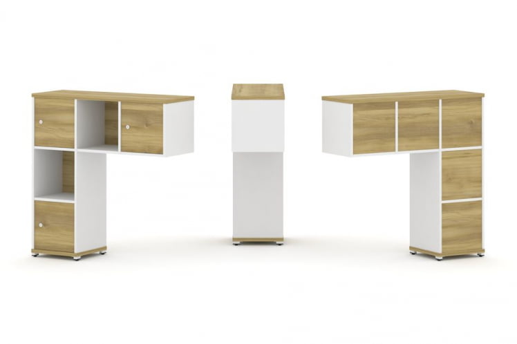 Надставка на стол низкая односторонняя + задняя стенка (5шт.) + распашной фасад (3 шт.) CОНCЕПТ CН.ОНН-002 Дуб Винченцо Белый бриллиант Белый металл / CONCEPT CN.ONN-002_0