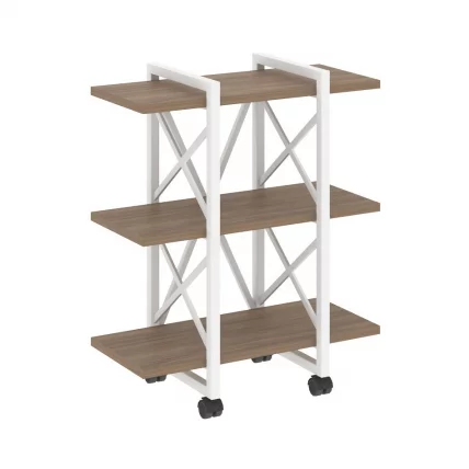 Стеллаж на колесных опорах - 3 полки ЛОФТ  ВР.Л-МСТ.К-3.4В Металл белый Дуб Аризона / LOFT VR.L-MST.K-3.4V_0