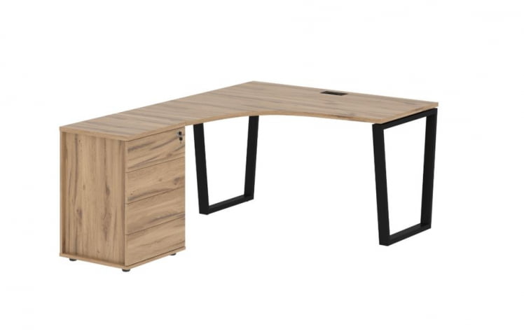 Стол эргономичный с тумбой левый ЕДИС ЕВCЕТ 1318 Л Дуб Денвер светлый Черный / EDIS EVCET L_0