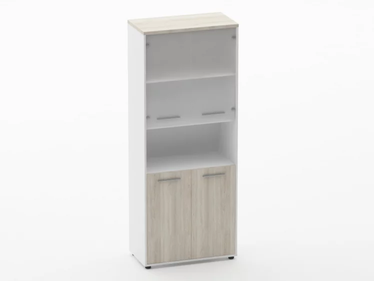 Шкаф 4 широкий верх стеклянные двери, низ закрытый, с нишей Дека 10.19.181 Дуб Верцаска/Белый / Deka_0