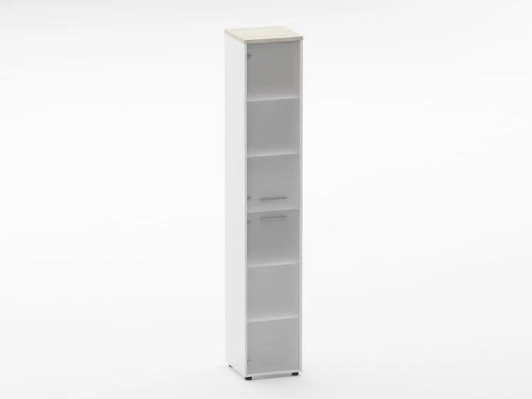 Шкаф 5 узкий закрытый, 2 стеклянные двери Дека 10.23.17Л Дуб Сантана светлый/Белый / Deka_0