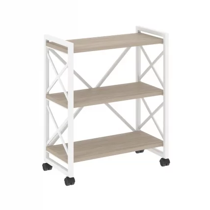 Стеллаж на колесных опорах - 3 полки ЛОФТ  ВР.Л-МСТ.К-3.8 Металл белый Дуб Аттик / LOFT VR.L-MST.K-3.8_0