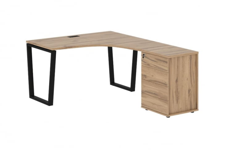 Стол эргономичный с тумбой правый ЕДИС ЕВCЕТ 1318 Р Дуб Денвер светлый Черный / EDIS EVCET R_0