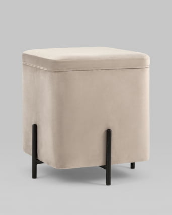 Пуф Грейс квадрат с ящиком велюр Серо-бежевый_4