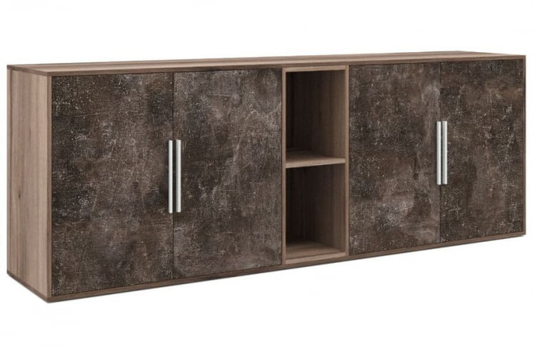 Шкаф низкий 4 створки, с нишей Б-ТОНЕ БТН36153042 Вяз Бетон темный / B-TONE BTN36153042_0