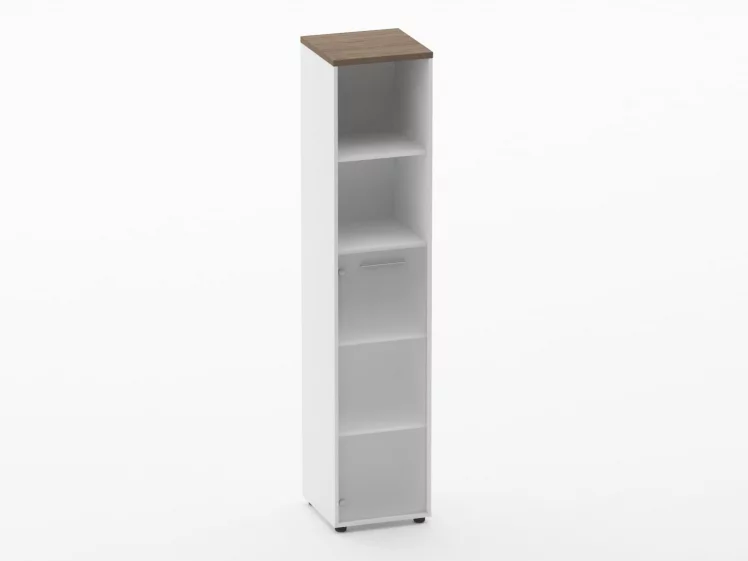 Шкаф 4 узкий  2 полки открытые и 1 стеклянная дверь Дека 10.19.16Л Дуб Верцаска/Белый / Deka_0