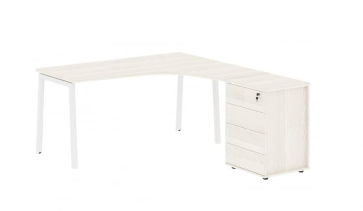 Стол эргономичный с тумбой (правый) ЕДИС ЕЛCЕТ 1518 Р Ясень Траун Белый / EDIS ELCET R_0