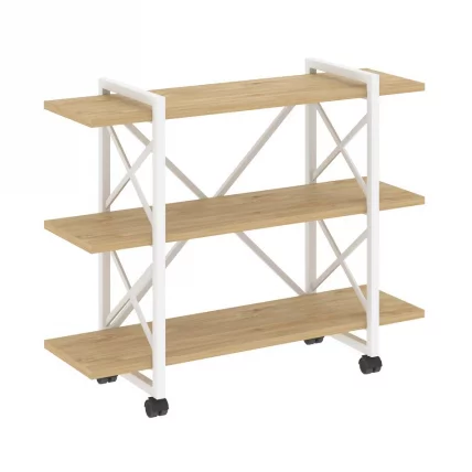 Стеллаж на колесных опорах - 3 полки ЛОФТ  ВР.Л-МСТ.К-3.8В Металл белый Тиквуд светлый / LOFT VR.L-MST.K-3.8V_0