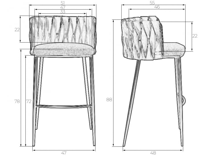 Стул барный ДОБРИН АМЕЛИА (серая ткань (Ф-48), темно-серый винтажный ПУ (МФ-12)) / DOBRIN AMELIA (F-48), PU (MF-12))_8