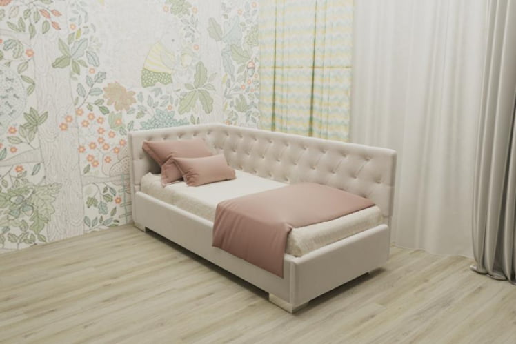 ДЕТСКАЯ МЯГКАЯ ИНТЕРЬЕРНАЯ КРОВАТЬ ВЕРСАЛЬ С ОРТОПЕДИЧЕСКИМ ОСНОВАНИЕМ (БЕРХОУСЕ) Цвет фасада: Кремовый; Материал фасада: Металл/Велюр; Спальное место: 1200х1900 / (BERHOUSE)_0