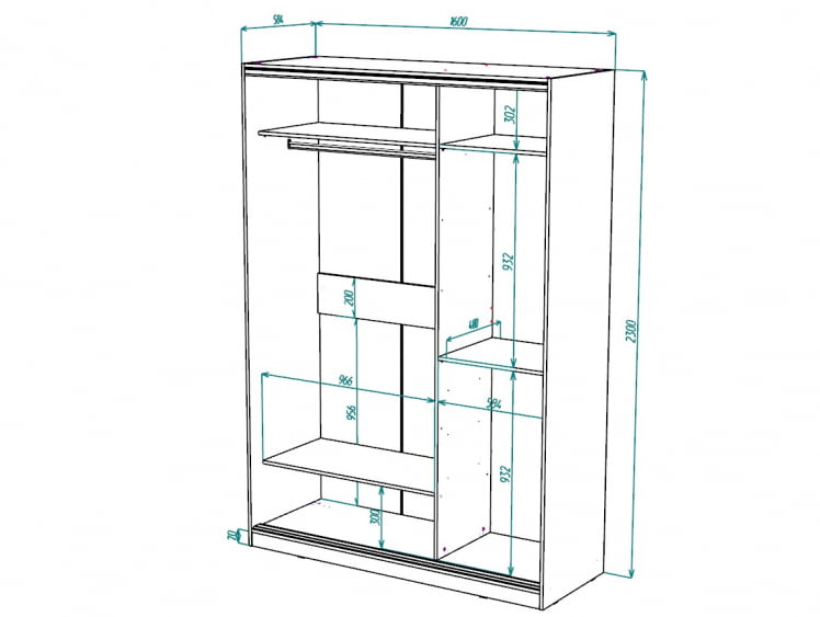 Шкаф-купе 2-х дверный Виктория 1600х584х2300, Белый 16ДЗДЗ-ПШ-Б 310-363_2