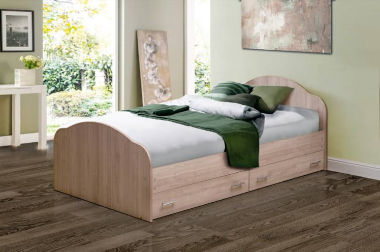 Кровать с ящиками на уголках №1 ЛДСП 1600*1900 Ясень Шимо темный_0