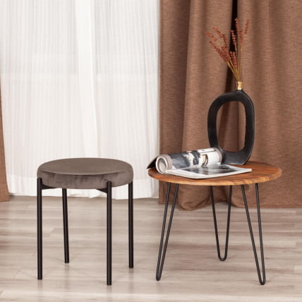 Табурет РЕВО (мод. 7034) ткань/металл, 44 х 44 х 47 см, темно-серый баркхат 14/черный / REVO (mod. barkhat_4