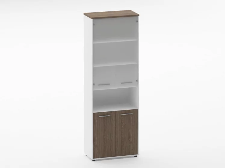 Шкаф 5 широкий верх стеклянная дверь, низ закрытый, с нишей Дека 10.23.181 Дуб Верцаска/Белый / Deka_0