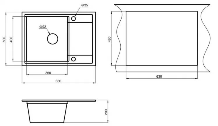 Кухонная мойка ХИБРИД ХИ-65 Черный-арктик / HIBRID HI-65_2