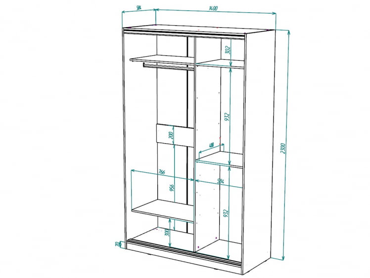 Шкаф-купе 2-х дверный Виктория 1400х584х2300, Белый 14ДЗДЗ-ШЯ-Б 310-213_2