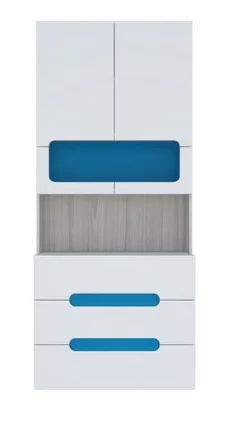 Стеллаж с ящиками Палермо Юниор 04  Белый глянец Ясень шимо светлый Синий_1