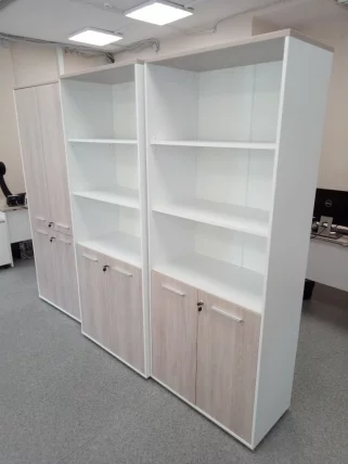 Шкаф 4 широкий верх открытый, низ закрытый Дека 10.19.111 Дуб Сантана светлый/Белый / Deka_9