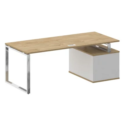 Стол руководителя с опорной тумбой , левый СХИФТ СК.СРТ-200 (Л) Тиквуд Светлый/Белый Бриллиант / SHIFT SK.SRT-200 (L)_1