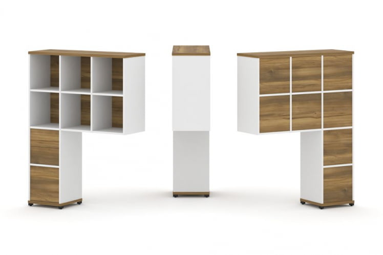 Надставка на стол высокая односторонняя + задняя стенка (8 шт.) + блок с 2-мя ящиками (1 шт.) + блок с 1-м ящиком (1 шт.) CОНCЕПТ CН.ОНВ-007 Сандал Янтарный Белый бриллиант Черный металл / CONCEPT CN.ONV-007_0