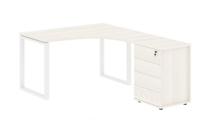 Стол эргономичный с тумбой правый ЕДИС ЕКCЕТ 1318 Р Ясень Траун Белый / EDIS EQCET R_0