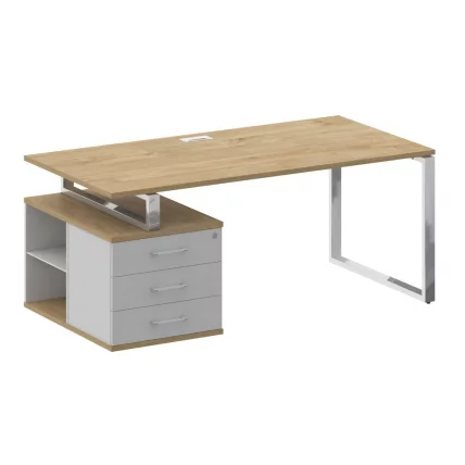 Стол руководителя с опорной тумбой , левый СХИФТ СК.СРТ-180 (Л) Тиквуд Светлый/Белый Бриллиант / SHIFT SK.SRT-180 (L)_0