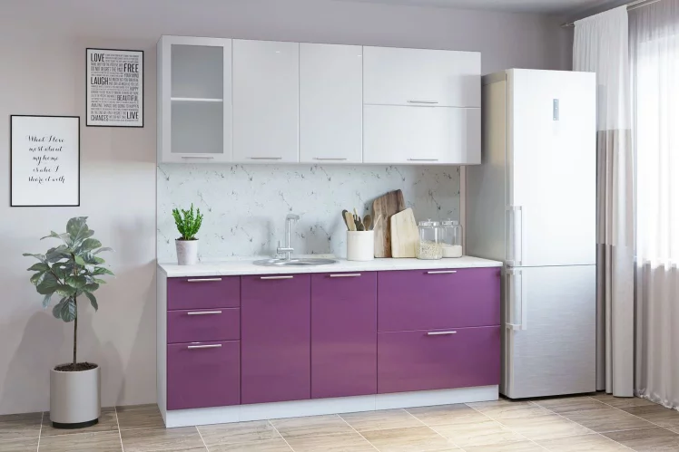 Гарнитур кухонный СОФТ В 2 (врезная мойка) металлик белый/фиолет._0