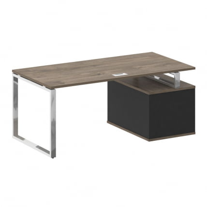 Стол руководителя с опорной тумбой , левый СХИФТ СК.СРТ-180 (Л) Тиквуд Темный/Антрацит / SHIFT SK.SRT-180 (L)_1